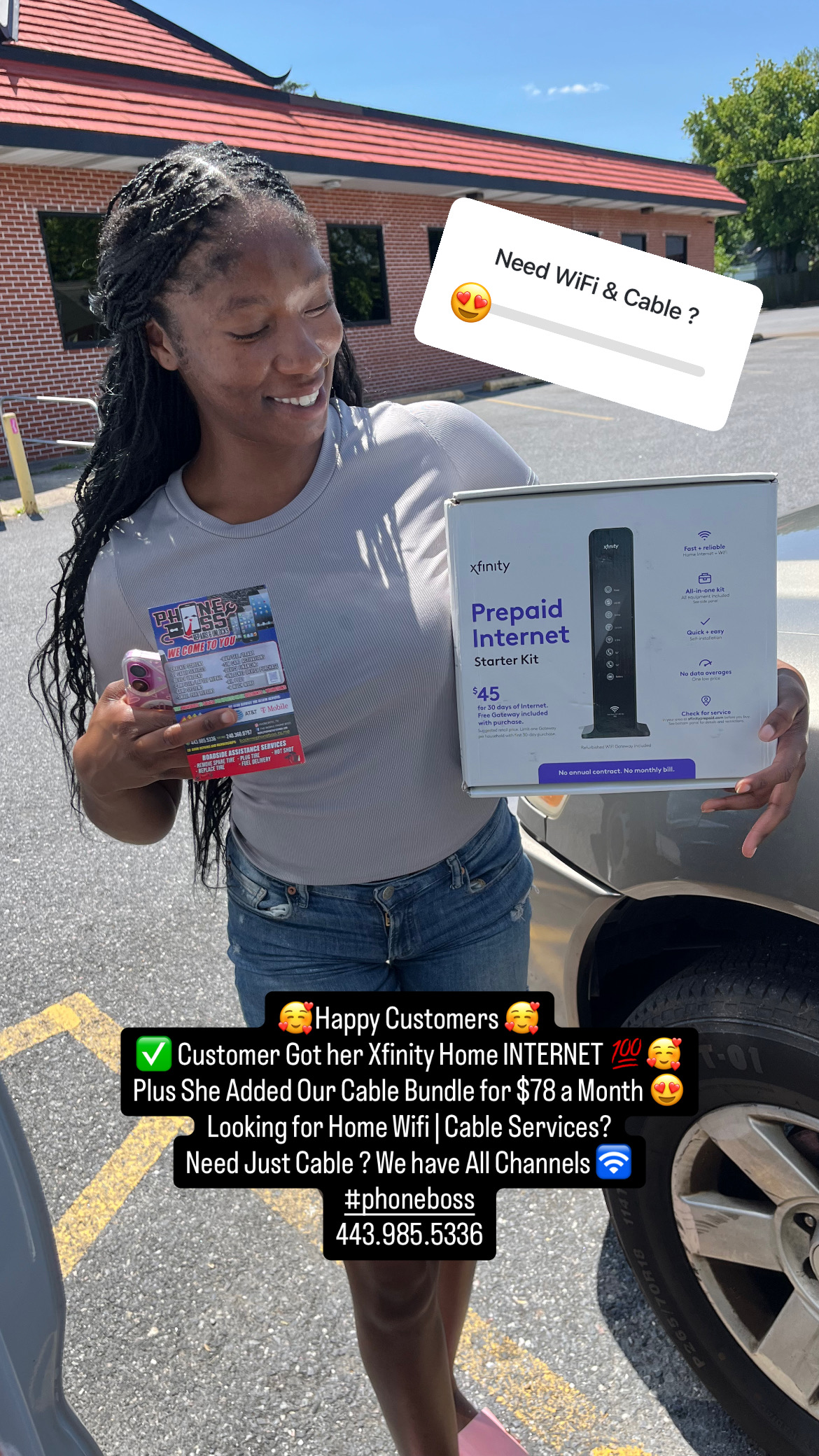 Customer holding home internet equipment