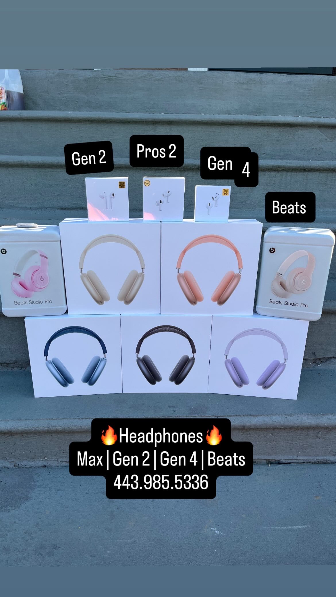 Assorted headphones displayed for sale