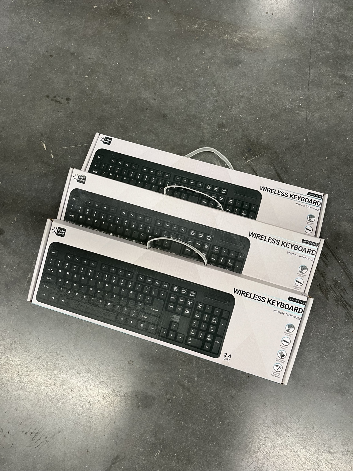Tablet keyboard cases in their boxes