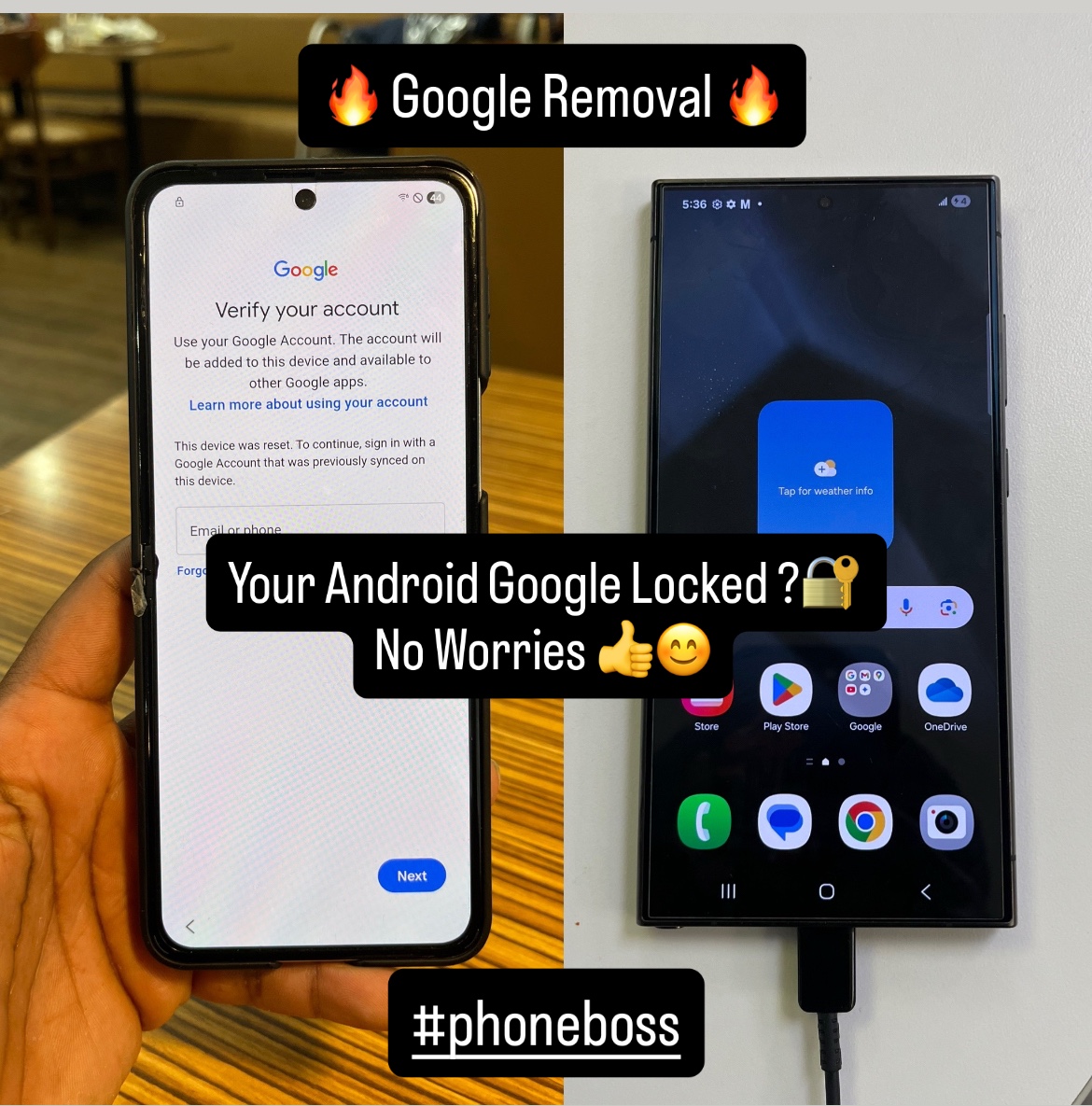 Android phones during account unlock service