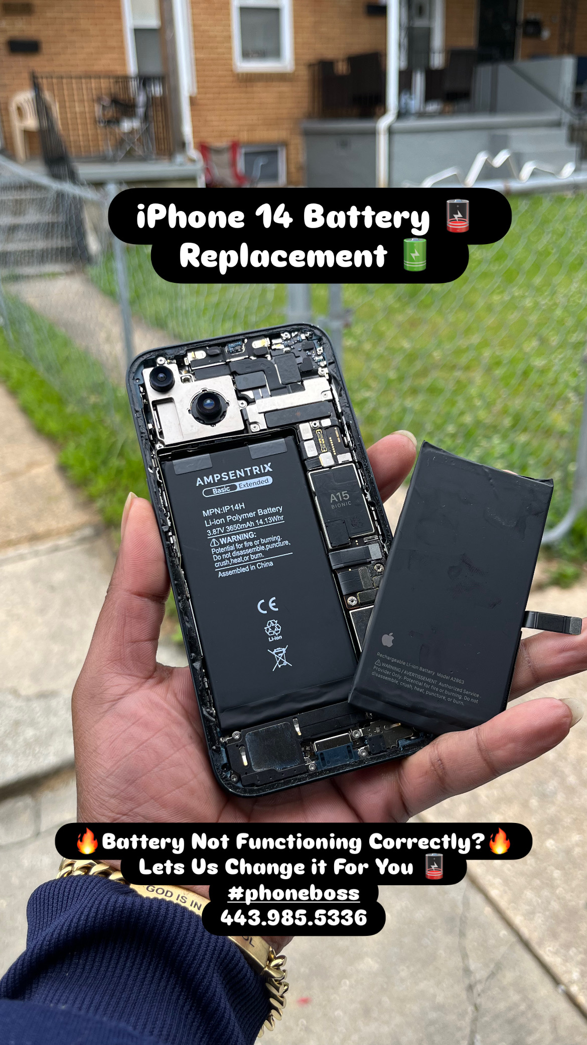 Opened iPhone with its battery exposed during a replacement